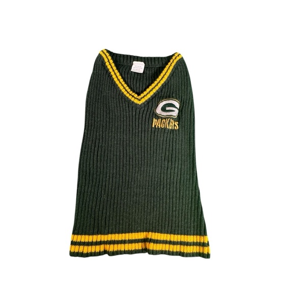 Green Bay Packers Dog Sweater Medium NFL Pet Knit Vest Green Gold Ribbed - Picture 1 of 7